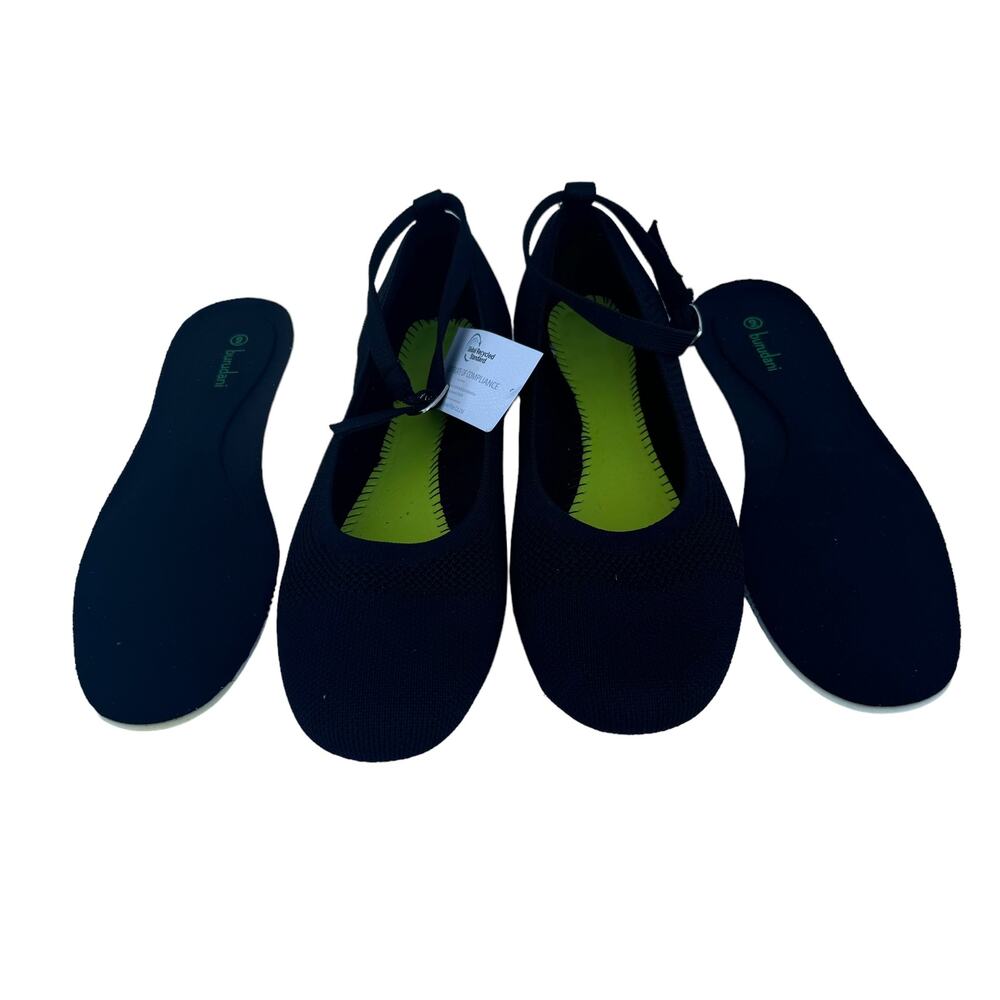 NWT Burudani Black Knit Removable Insole Round Toe Ankle Strap Ballet Flats 9 - Picture 6 of 12